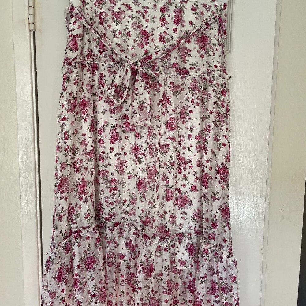 Ann Taylor White Maxi Skirt with Pink Floral Print